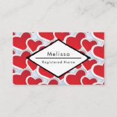 2赤いハート繰り返しパターンナース 名刺 (正面)