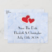 2赤いハートIcy Blue Marbleに日付を保存 案内ポストカード (正面/裏面)