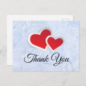 2赤い紙ハートオンアイスブルー大理石ありがとう ポストカード (正面/裏面)