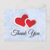 2赤い紙ハートオンアイスブルー大理石ありがとう ポストカード (正面)