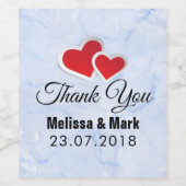 2赤い紙ハートオンアイスブルー大理石ありがとう ワインラベル (シングルラベル)