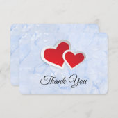 2赤い紙ハートオンアイスブルー大理石ありがとう 招待状 (正面/裏面)