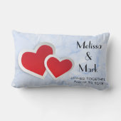 2赤い紙ハートオンアイスブルー大理石 ランバークッション (裏面)