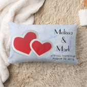 2赤い紙ハートオンアイスブルー大理石 ランバークッション (ブランケット)