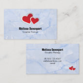 2赤い紙ハートオンアイスブルー大理石 名刺 (正面/裏面)