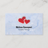 2赤い紙ハートオンアイスブルー大理石 名刺 (正面)