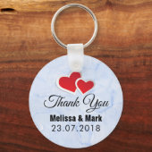 2赤い紙ハートオンIcy Blue Marble 結婚's キーホルダー (正面)