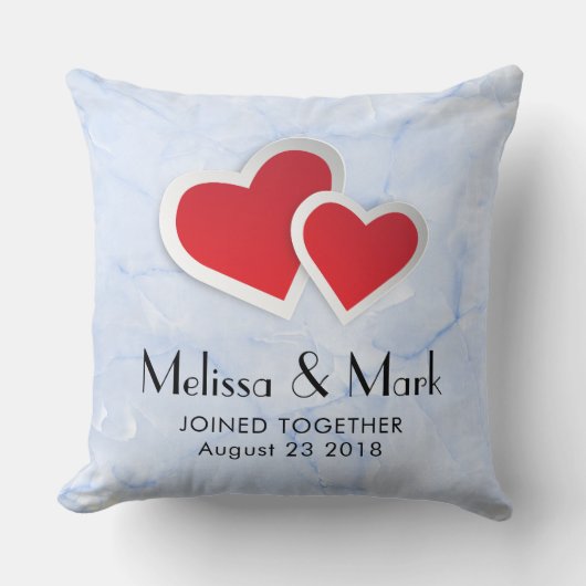 2赤い紙ハートオンIcy Blue Marble 結婚's クッション (正面)