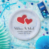 2赤い紙ハートオンIcy Blue Marble 結婚's ペーパープレート (パーティー)