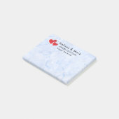 2赤い紙ハートオンIcy Blue Marble 結婚's ポストイット (アングル)