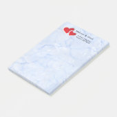 2赤い紙ハートオンIcy Blue Marble 結婚's ポストイット (アングル)