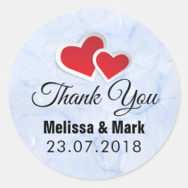 2赤い紙ハートオンIcy Blue Marble 結婚's ラウンドシール