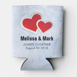 2赤い紙ハートオンIcy Blue Marble 結婚's 缶クーラー