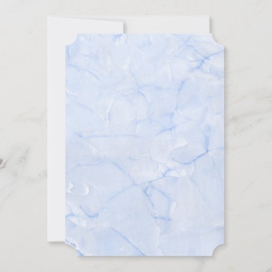 2赤紙ハートオンライトブルー結婚大理石 招待状 (裏面)