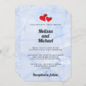 2赤紙ハートオンライトブルー結婚大理石 招待状 (正面/裏面)