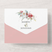 #2赤面ピンクブルガンディーホワイト冬花模様 オールインワン招待状 (裏面)