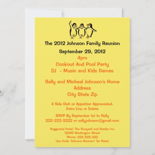 #2踊りペンギンズファミリー懇親会パーティーホテルインフ 招待状 (裏面)