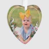 2辺金ゴールドフレームベビー1番目のクリスマスホリー&パイン オーナメント (正面)