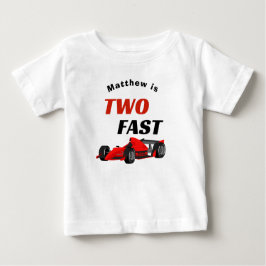 2速い男の子2ndバースデーレッドレーシングカー ベビーTシャツ