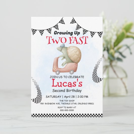 2速い野生の亀の自転車2番目の誕生日パーティー 招待状 (スタンド正面)