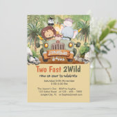 2速い2野生のサファリ動物の車2番目の誕生日 招待状 (スタンド正面)