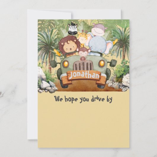 2速い2野生のサファリ動物の車2番目の誕生日 招待状 (裏面)
