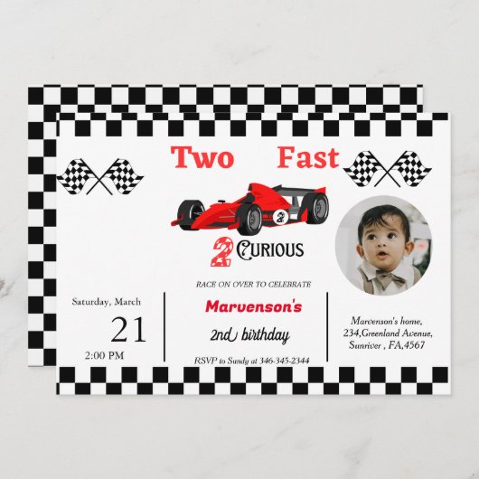 2速く成長するレーシングカーの二日の少年 招待状 (正面/裏面)