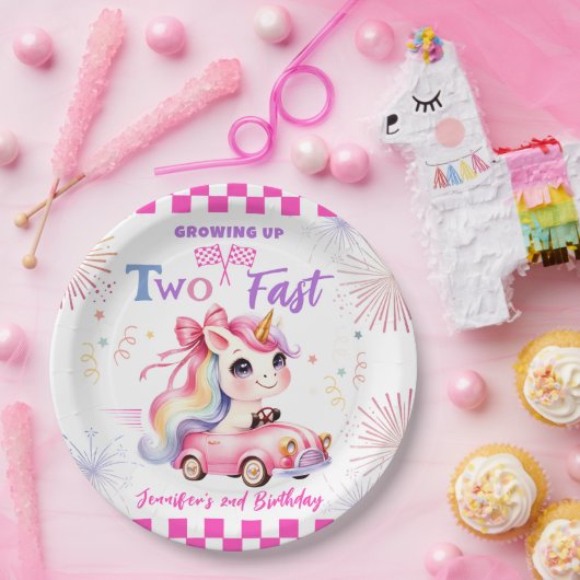 2速く成長！ピンクレースカー2nd誕生日 ペーパープレート (パーティー)
