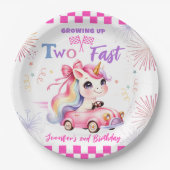 2速く成長！ピンクレースカー2nd誕生日 ペーパープレート (正面)