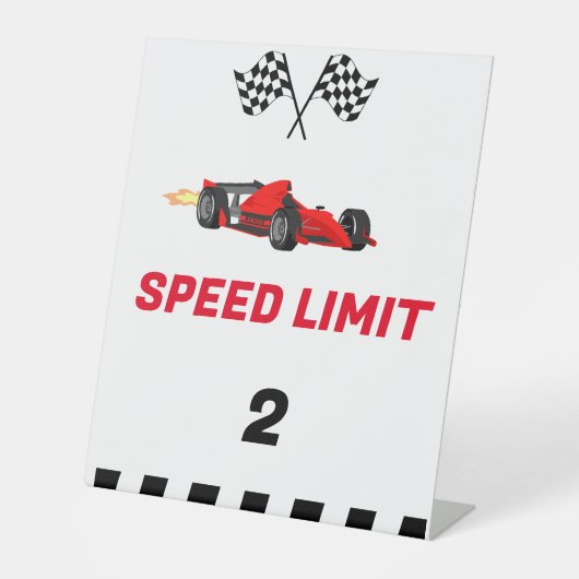 2速スピード制限標識を上げるカーレース 台座サイン (正面)