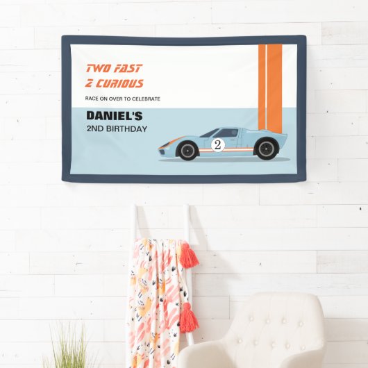2速モダンレース車の男の子2nd誕生日 横断幕 (インサイチュ)