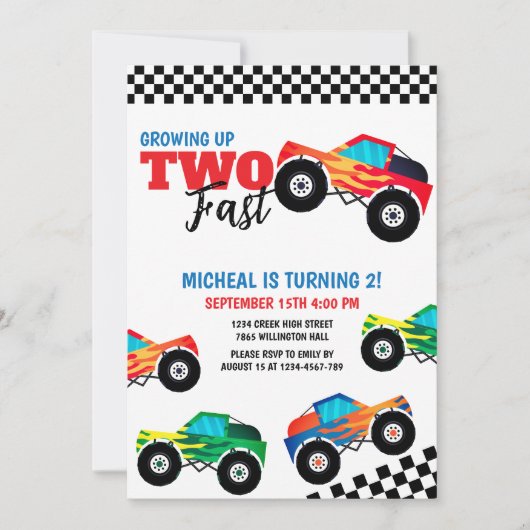 2速モンスタートラック第2誕生日招待状 招待状 (正面)