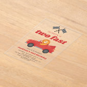 2速ライオンレッドレースカーボーイ2歳の誕生日 アクリル招待状 (レイダウン)