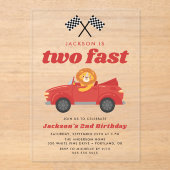 2速ライオンレッドレースカーボーイ2歳の誕生日 アクリル招待状 (正面)