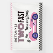 2速2つの好奇心ピンクレースカー誕生日バナー 横断幕 (縦)