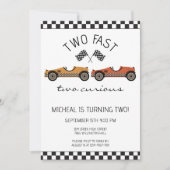 2速2つの好奇心レースカー第2誕生日 招待状 (正面)