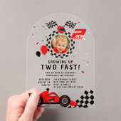 2速2番目の誕生日の子供かわいい赤いレーシングカー アクリル招待状 (インサイチュ (ポータブル))