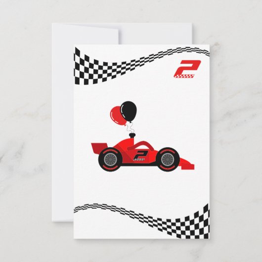 2速2番目の誕生日の子供かわいい赤いレーシングカー サンキューカード (裏面)