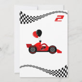 2速2番目の誕生日の子供かわいい赤いレーシングカー 招待状 (裏面)