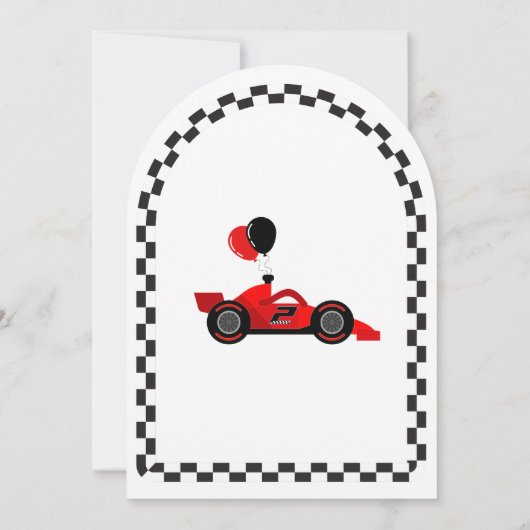 2速2番目の誕生日の子供かわいい赤いレーシングカー 招待状 (裏面)