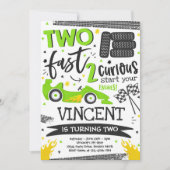 2速2番目の誕生日パーティーグリーンレースカーパーティー 招待状 (正面)