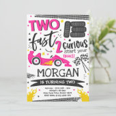 2速2番目の誕生日パーティーピンクレースカーパーティー 招待状 (スタンド正面)