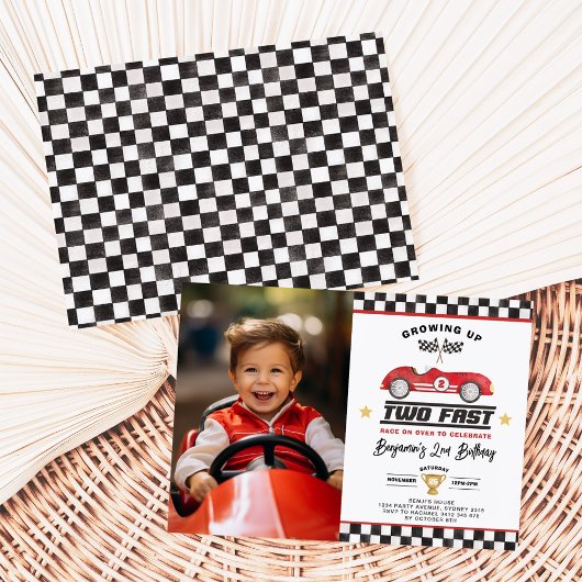2速2番目の誕生日レーシングカーボーイパーティー写真 招待状