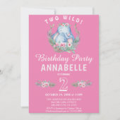 2野生かわいいトロピカルエレファントピンク誕生日 招待状 (正面)