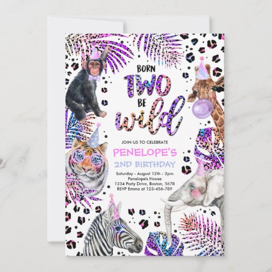 2野生のサファリアニマルズレインボーチーター誕生日I 招待状 (正面)