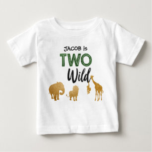 2野生のサファリ動物パーティー男の子2歳の誕生日 ベビーTシャツ