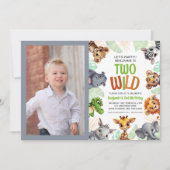 2野生のサファリ動物フォトチャイルドの2歳の誕生日 招待状 (正面)
