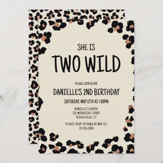2野生ヒョウ印刷2回目の誕生日 招待状 (正面/裏面)