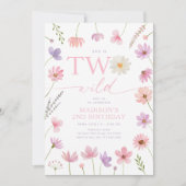 2野生ピンクパープルワイルドフラワーズセカンド誕生日 招待状 (正面)
