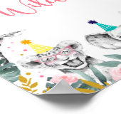 2野生ピンク金ゴールドパーティー動物誕生日標識 ポスター (角)